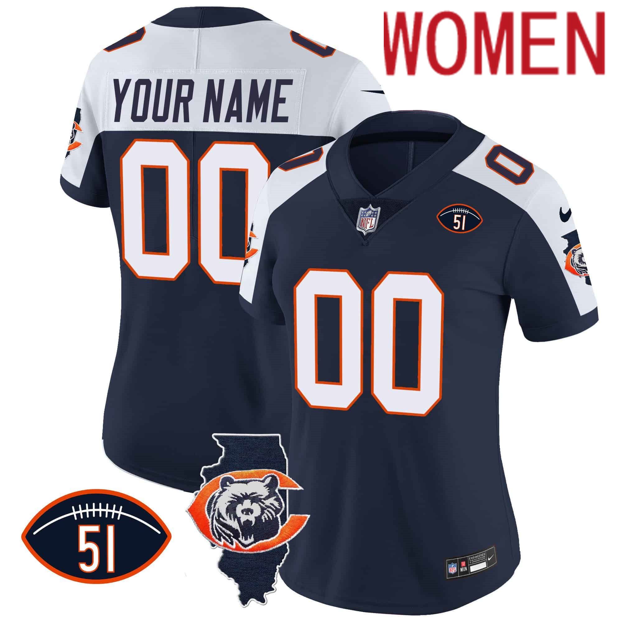 Women Chicago Bears Blue 2024 Nike Throwback Patch Vapor Custom NFL Jersey